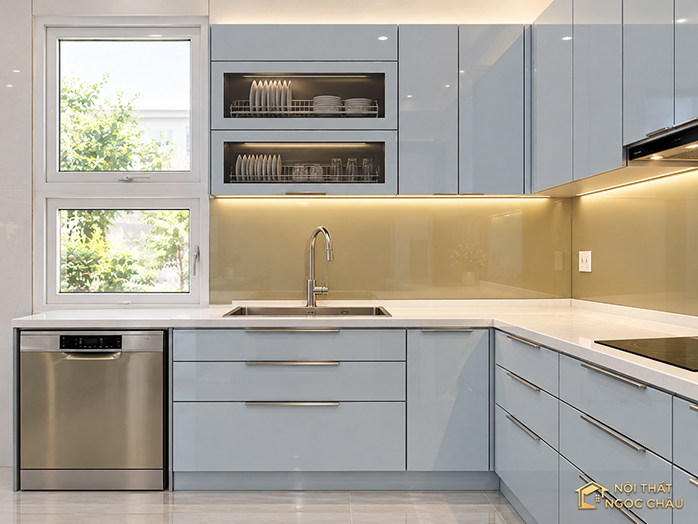 Báo giá tủ bếp inox cánh kính hệ modul