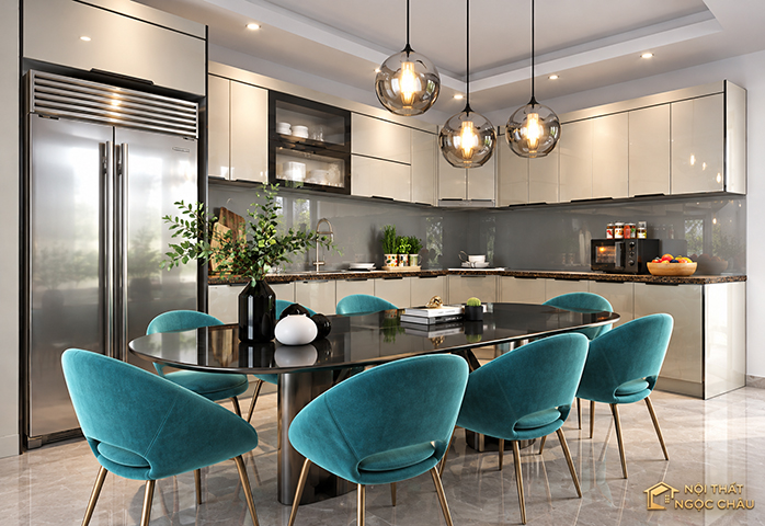 Tủ bếp inox cánh kính cường lực  Em Hoa- Đặng Xá