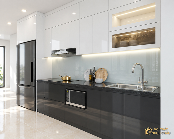 Tủ bếp nhựa chữ I chung cư nhà cô Hiểu
