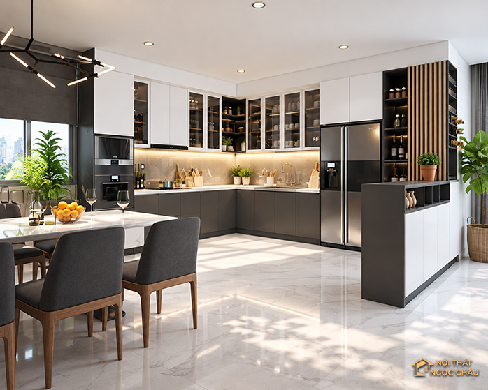 Tủ bếp nhựa Acrylic chữ U tại Hòa Bình