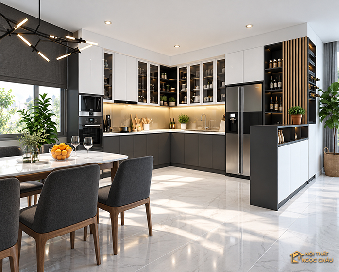 Tủ bếp nhựa Acrylic chữ U tại Hòa Bình