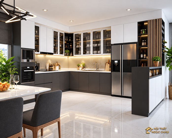 Tủ bếp nhựa Acrylic chữ U tại Hòa Bình