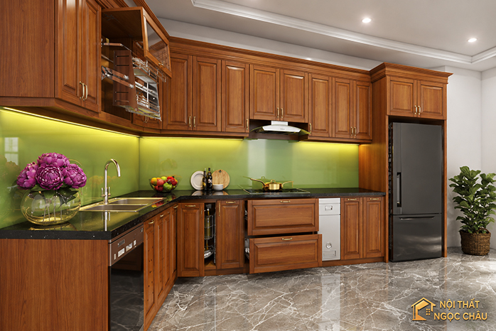 Tủ bếp Gõ đỏ tại long biên