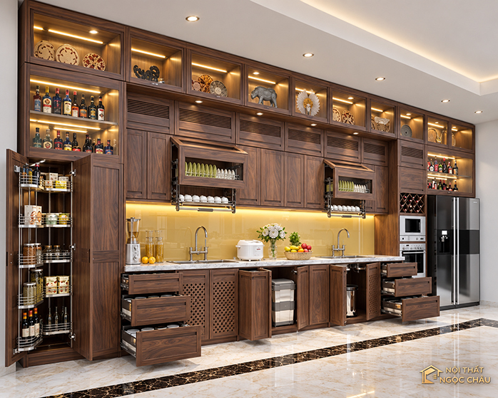 Tủ bếp gỗ Óc Chó Hiện Đại