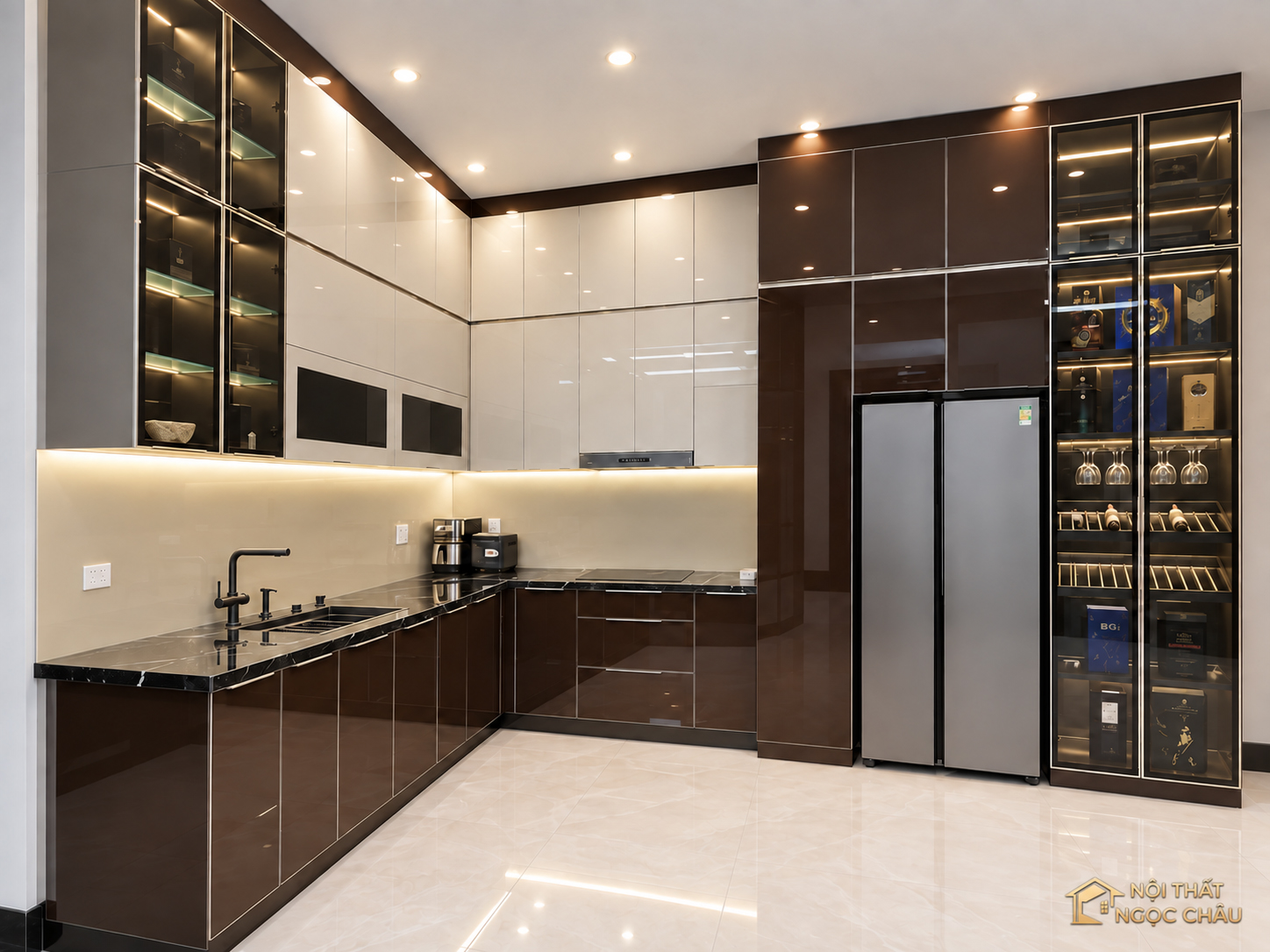 Tủ bếp inox cánh kính Anh Trọng