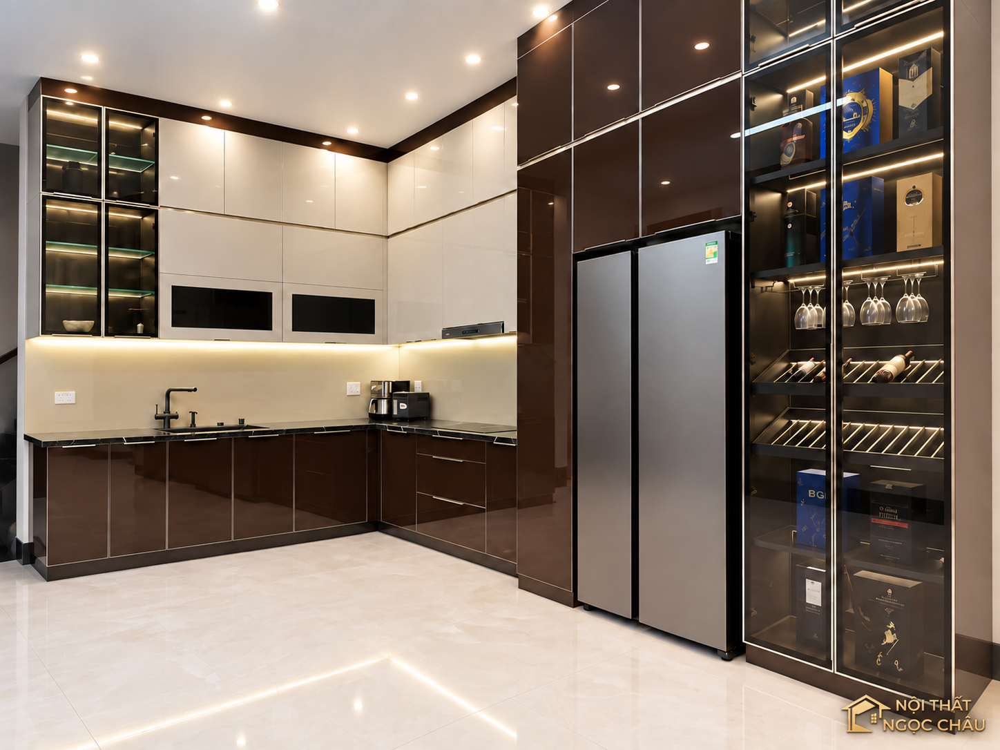 Tủ bếp inox cánh kính Anh Trọng