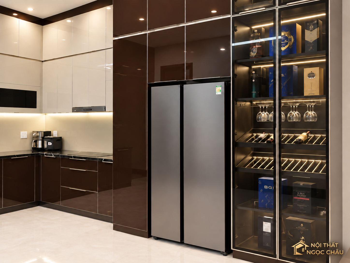 Tủ bếp inox cánh kính Anh Trọng
