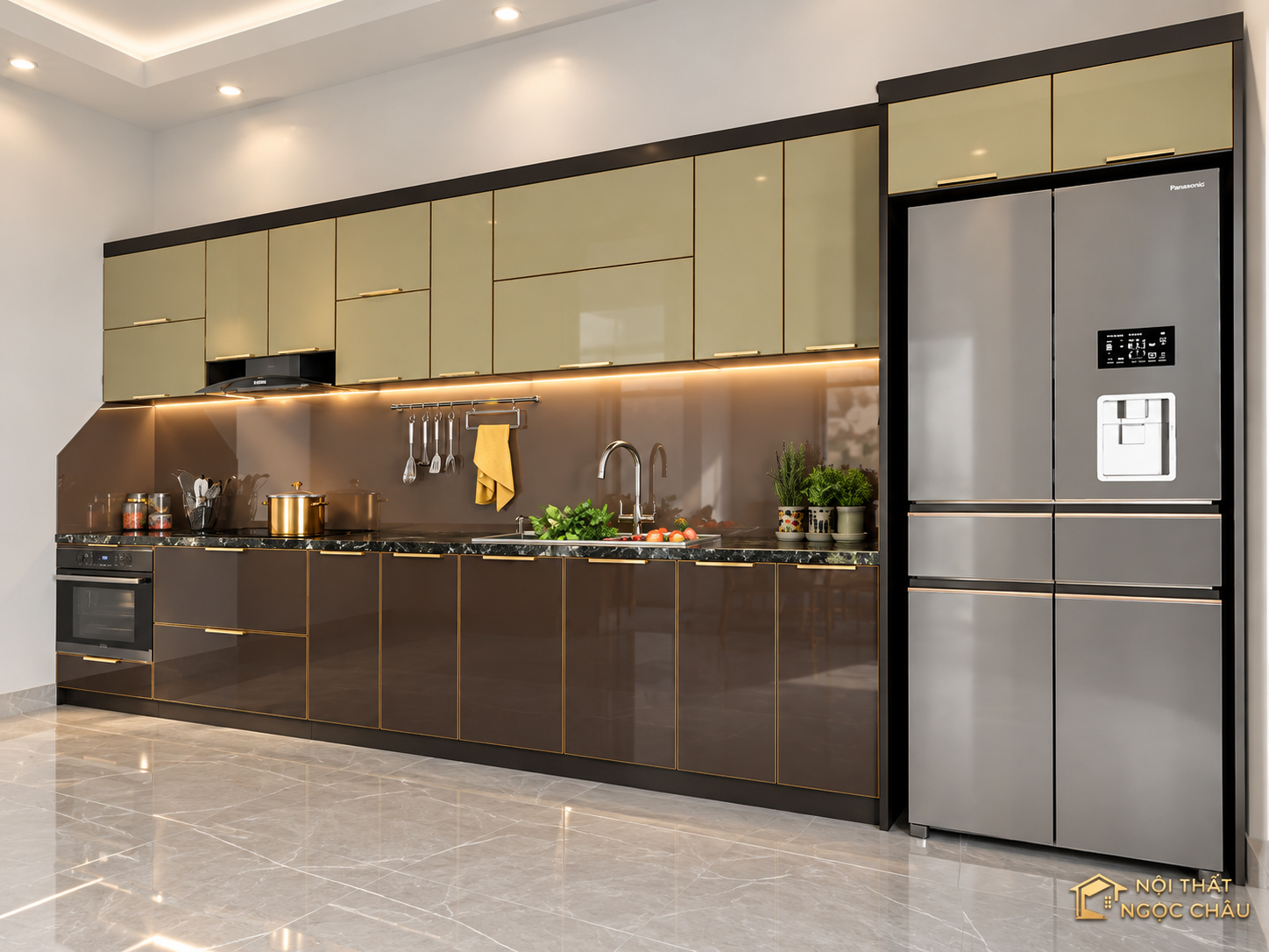 Tủ bếp inox cánh kính nhà anh Tứ tại Hải Dương