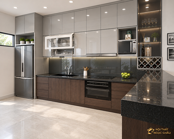 Thi công tủ bếp nhựa Acrylic chữ L tại Phú Thọ