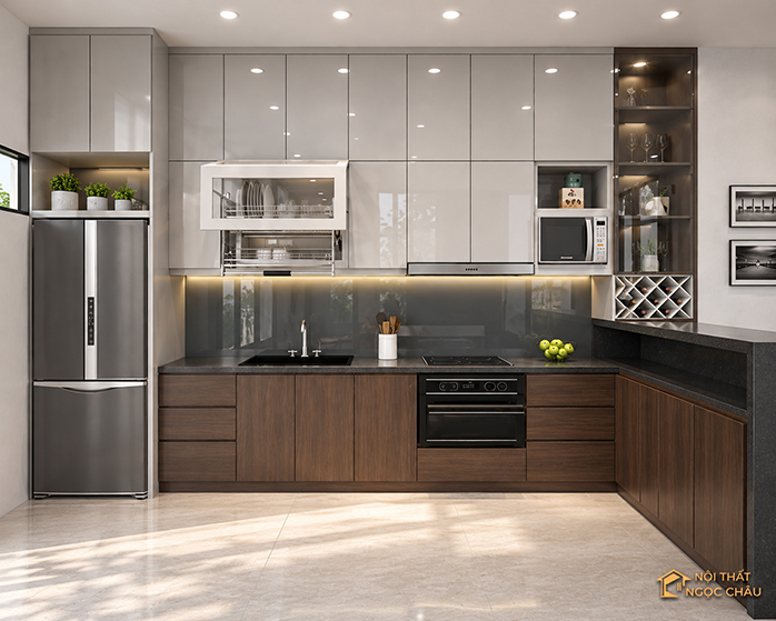 Thi công tủ bếp nhựa Acrylic chữ L tại Phú Thọ