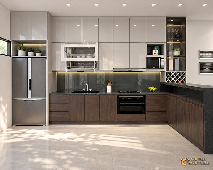 Thi công tủ bếp nhựa Acrylic chữ L tại Phú Thọ
