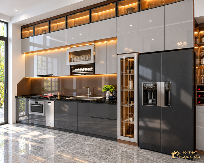 Tủ bếp nhựa Acrylic nhà cô Hương tại Sài Đồng