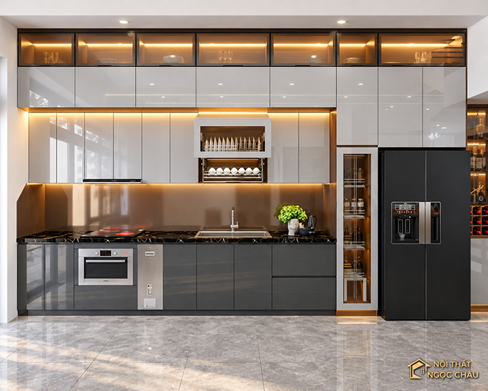 Tủ bếp nhựa Acrylic nhà cô Hương tại Sài Đồng