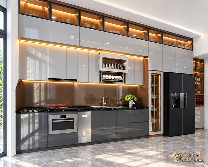 Tủ bếp nhựa Acrylic nhà cô Hương tại Sài Đồng