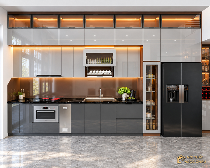 Tủ bếp nhựa Acrylic nhà cô Hương tại Sài Đồng