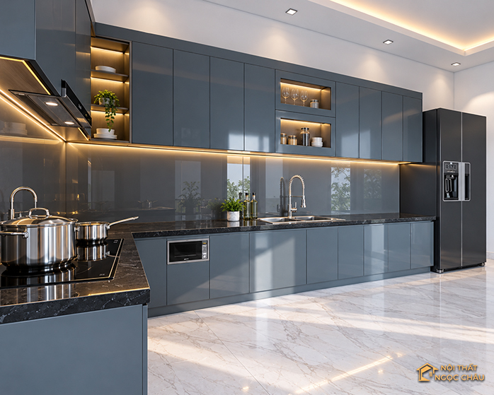 Thi công tủ bếp nhựa chữ L nhà anh Việt tại Trương Định