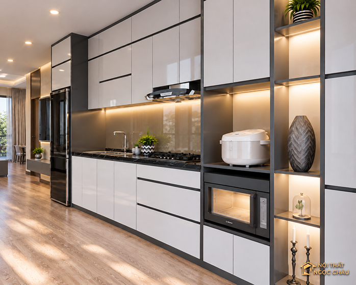 Tủ bếp chữ I kịch trần nhà anh Thành phố Trạm – Bóc tách chi phí gần 58 triệu đồng