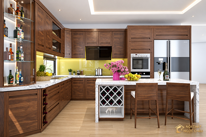 Tủ bếp gỗ Óc Chó 250 triệu có gì?