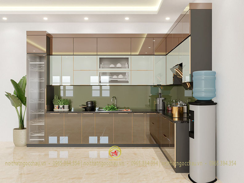 Tủ bếp inox cánh kính 2 tầng trên- Anh Thanh - Hưng Yên