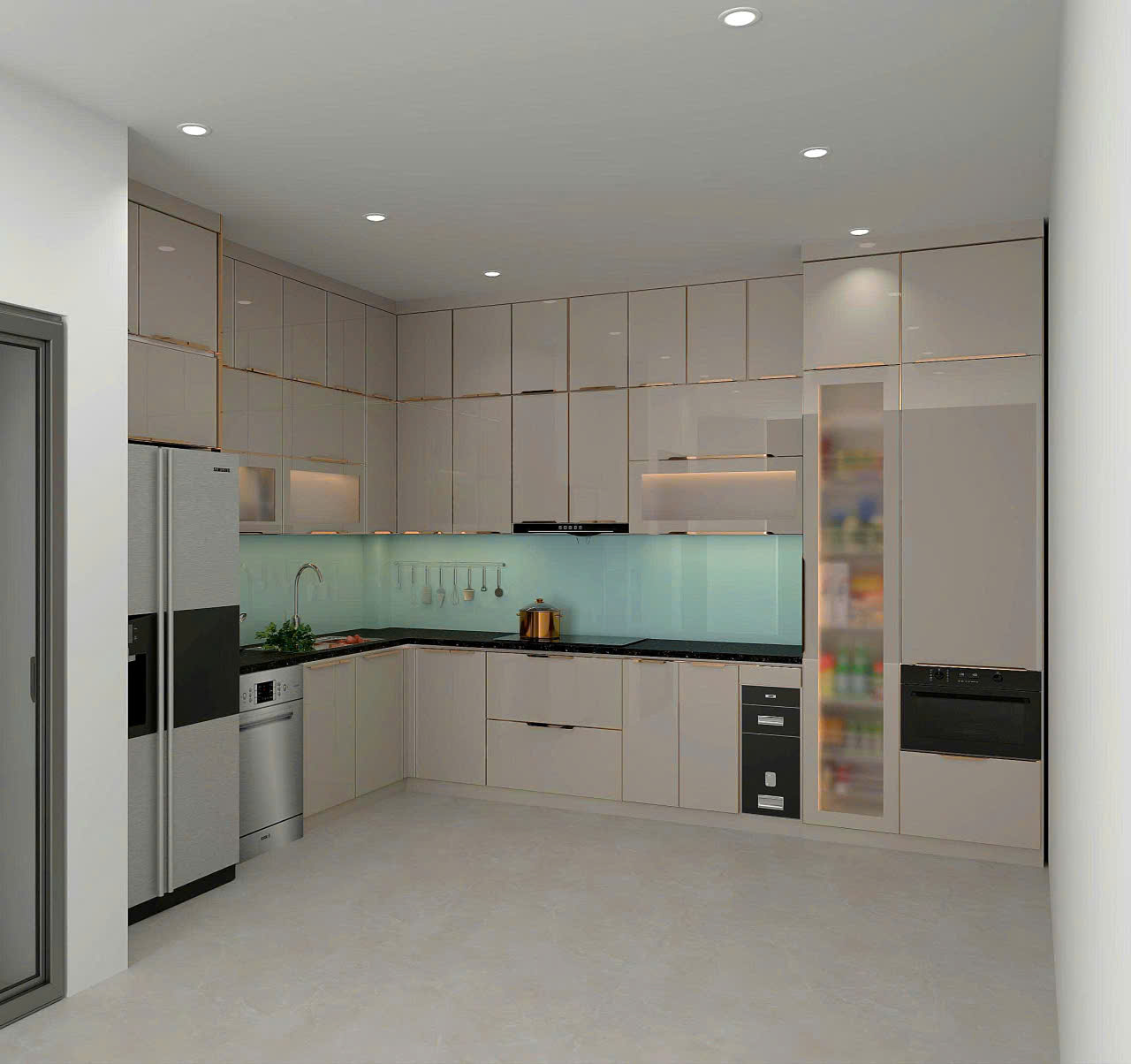 Tủ bếp inox cánh kính 44