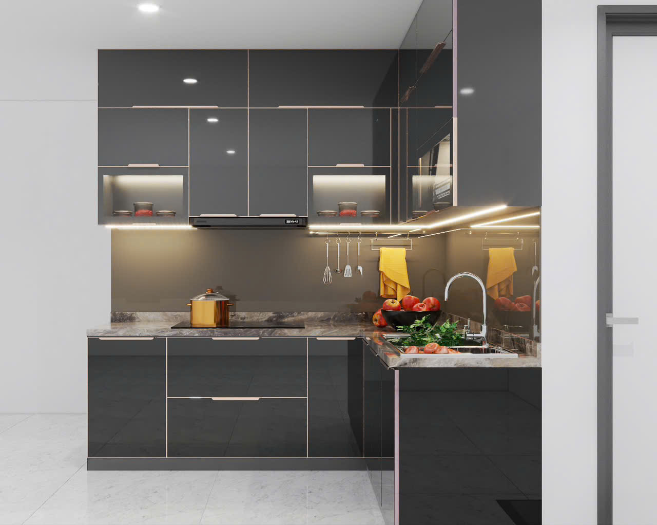 Tủ bếp inox 304 cánh kính cô Hằng