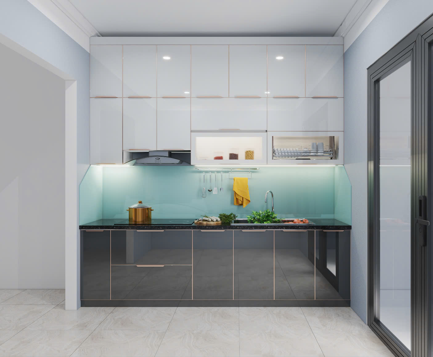 Tủ bếp inox 304 cánh kính CK35