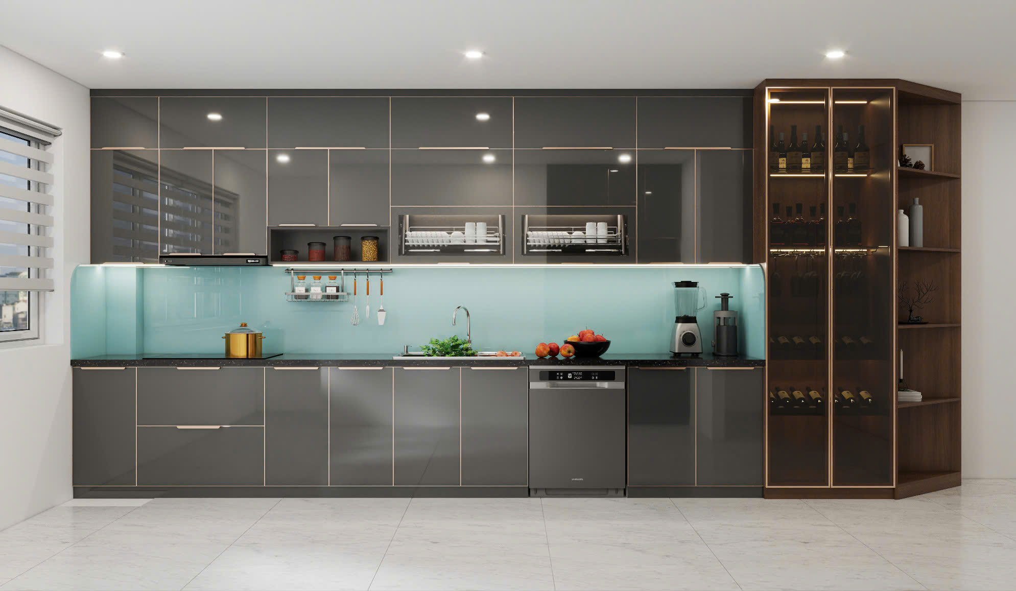 Tủ bếp inox 304 cánh kính CK41